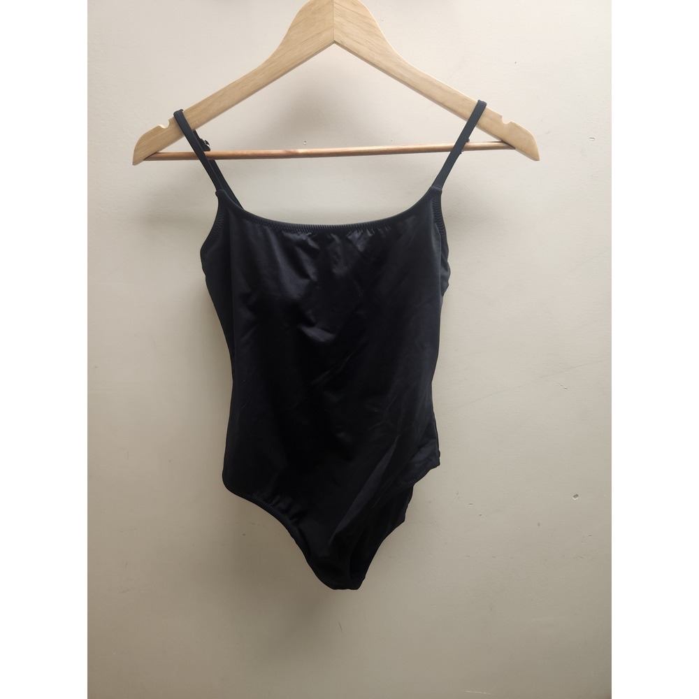 Garnet Hill Womens Black One Piece Swimsuit Square Neck Adjustable Straps Size 4